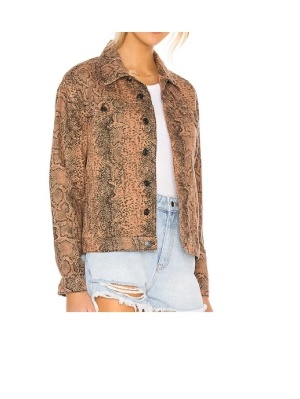 Free People Snake Trucker Jacket Oversized Small - Picture 2 of 7